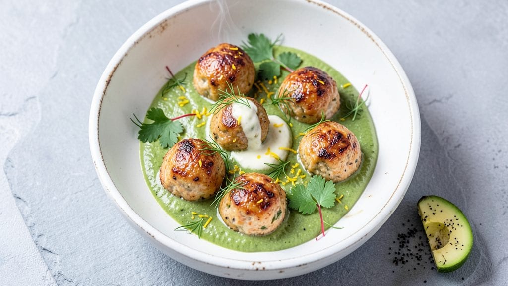 Baked Salmon Meatballs With Creamy Avocado Sauce Recipe: Zesty Lime and Herb Bites With Cooling Drizzle