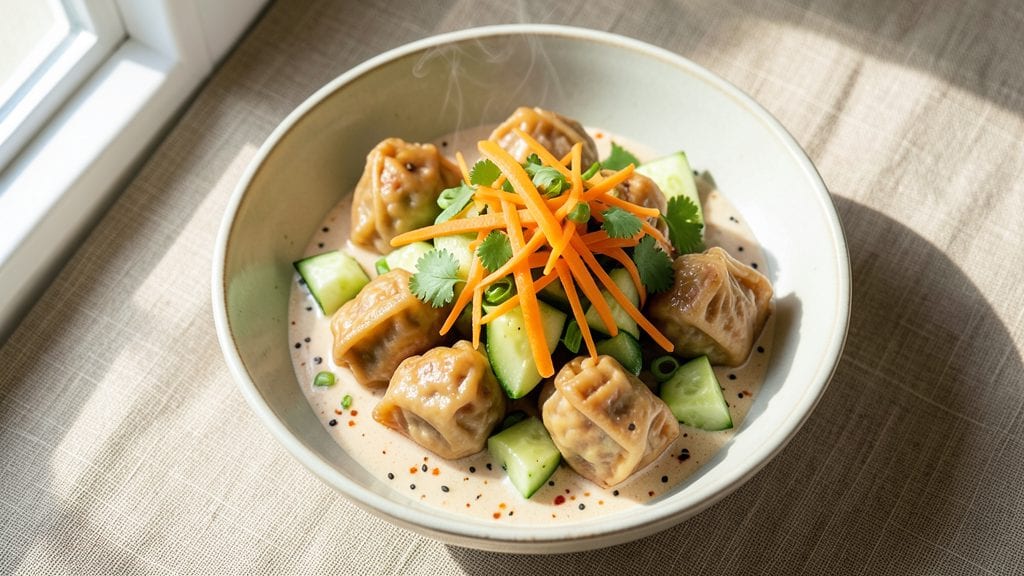 Dumpling and Smashed Cucumber Salad with Peanut Sauce Recipe: Crunchy Asian-Inspired Bite in 25 Minutes
