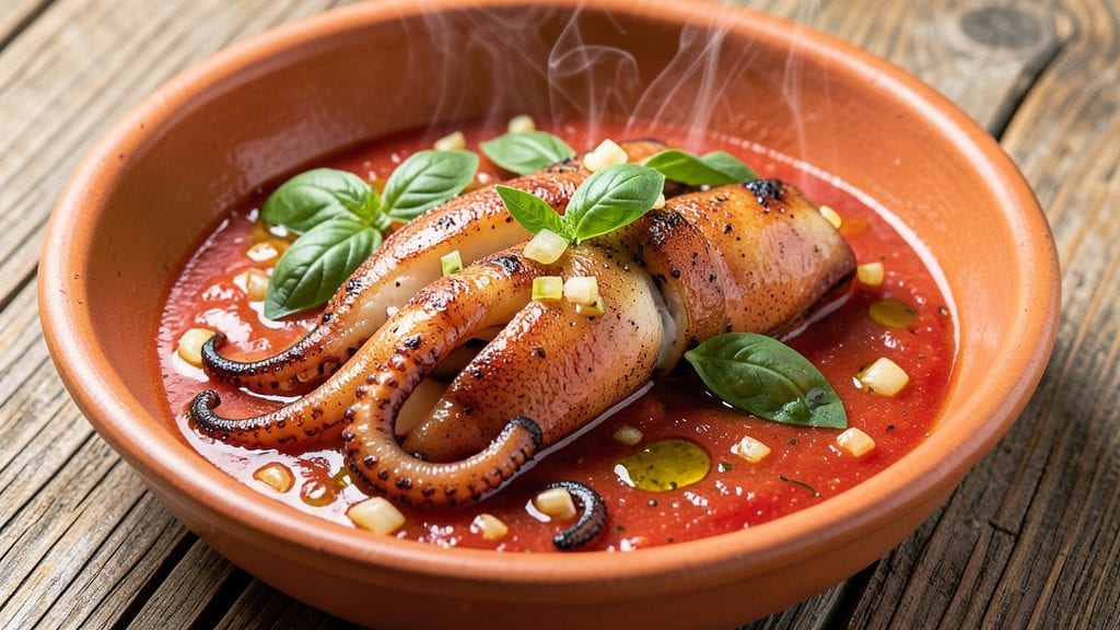 Squid in Tomato Sauce Recipe: Mediterranean Bite-Sized Delight With Garlicky Depth